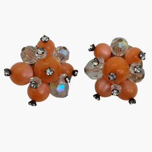 Orange Vintage Earrings Converted Clip on to Pierced Sputnik Style 1960  USA